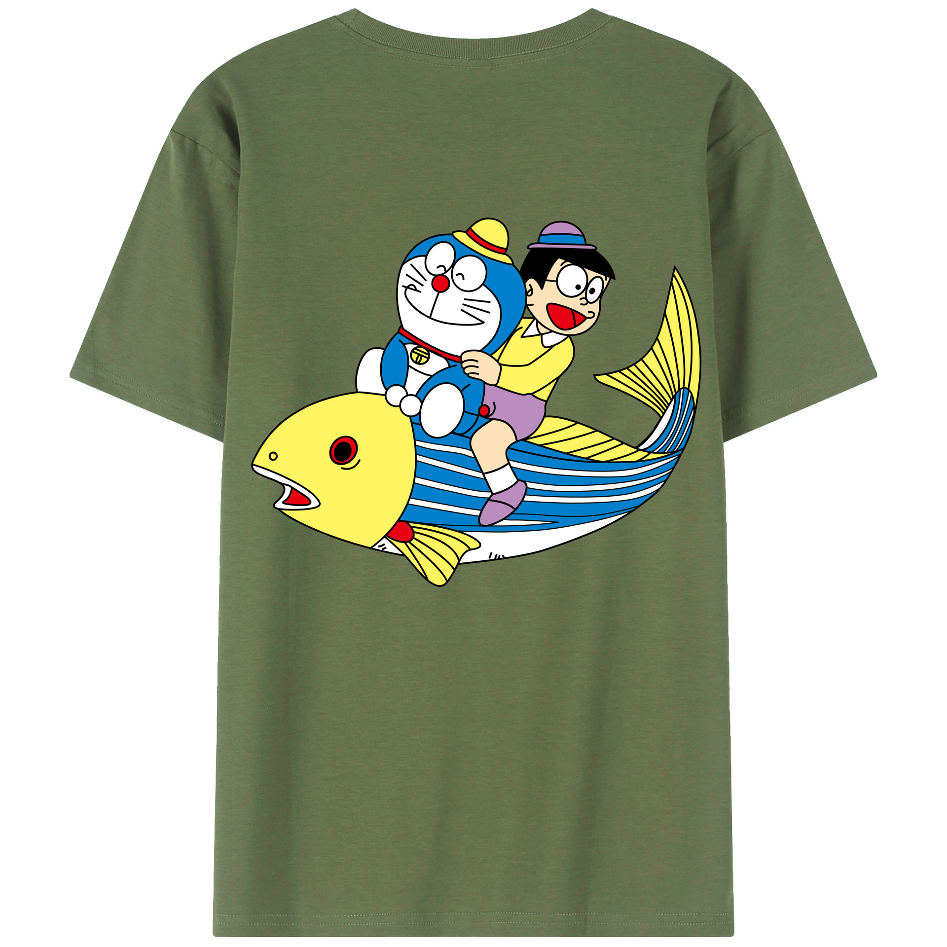 （画像用） ドラえもん 野比 のび太 Doraemon Nobita Nobi 綿100％ メンズ半袖Tシャツ（バックプリント） 通気性